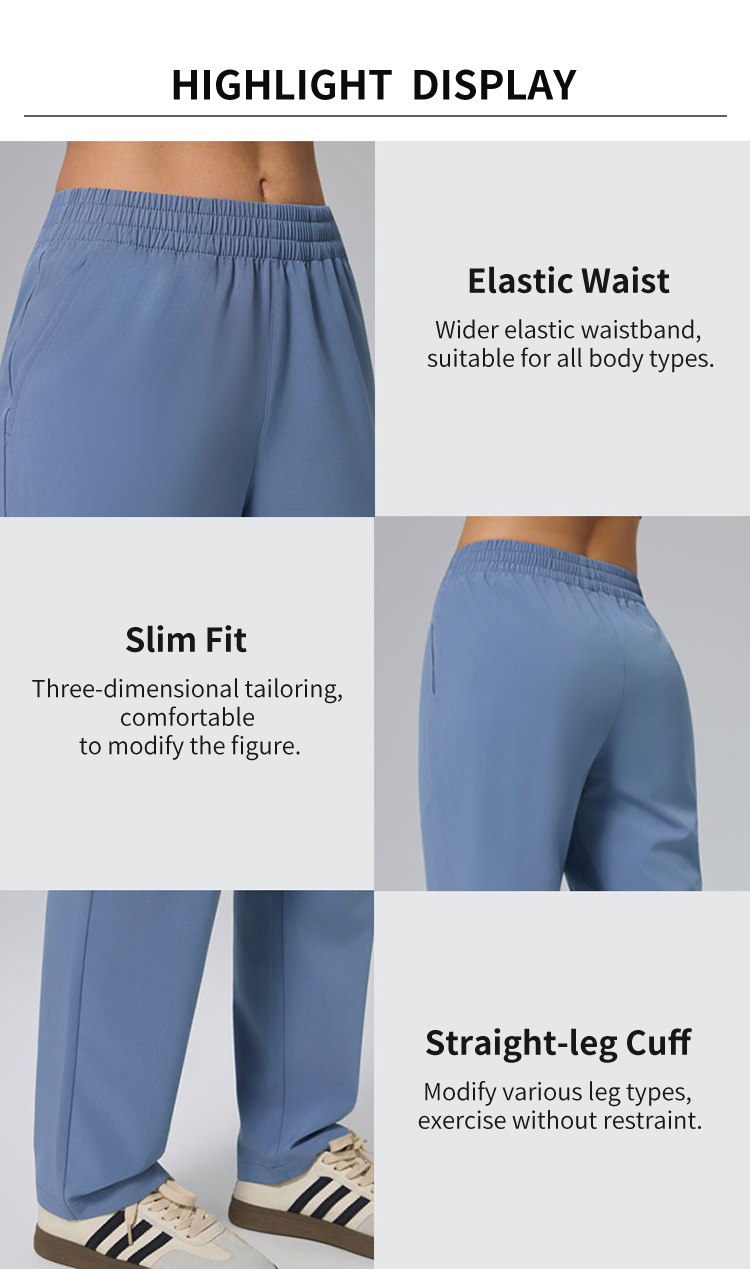 14 Color Breathable Elastic Waist Straight-Leg Pants with Side Pockets