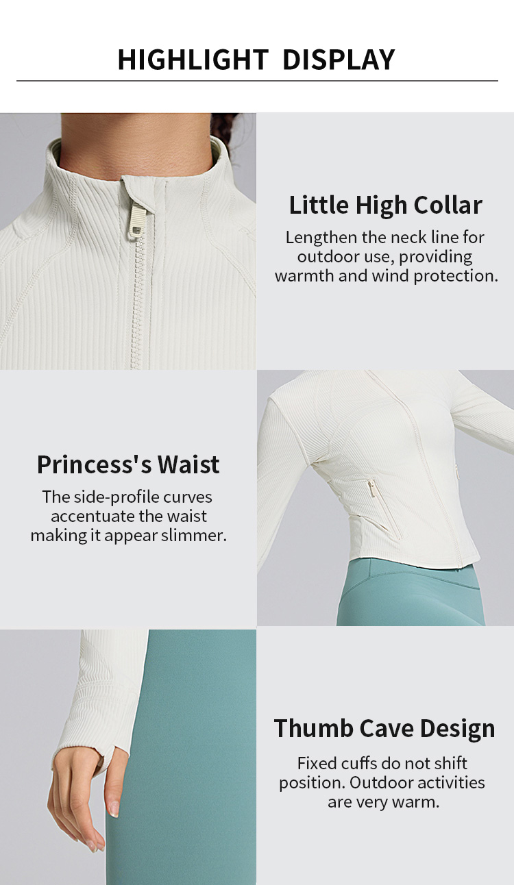 Full Zipper Slim Ribbed Sports Yoga Jacket With Pockets
