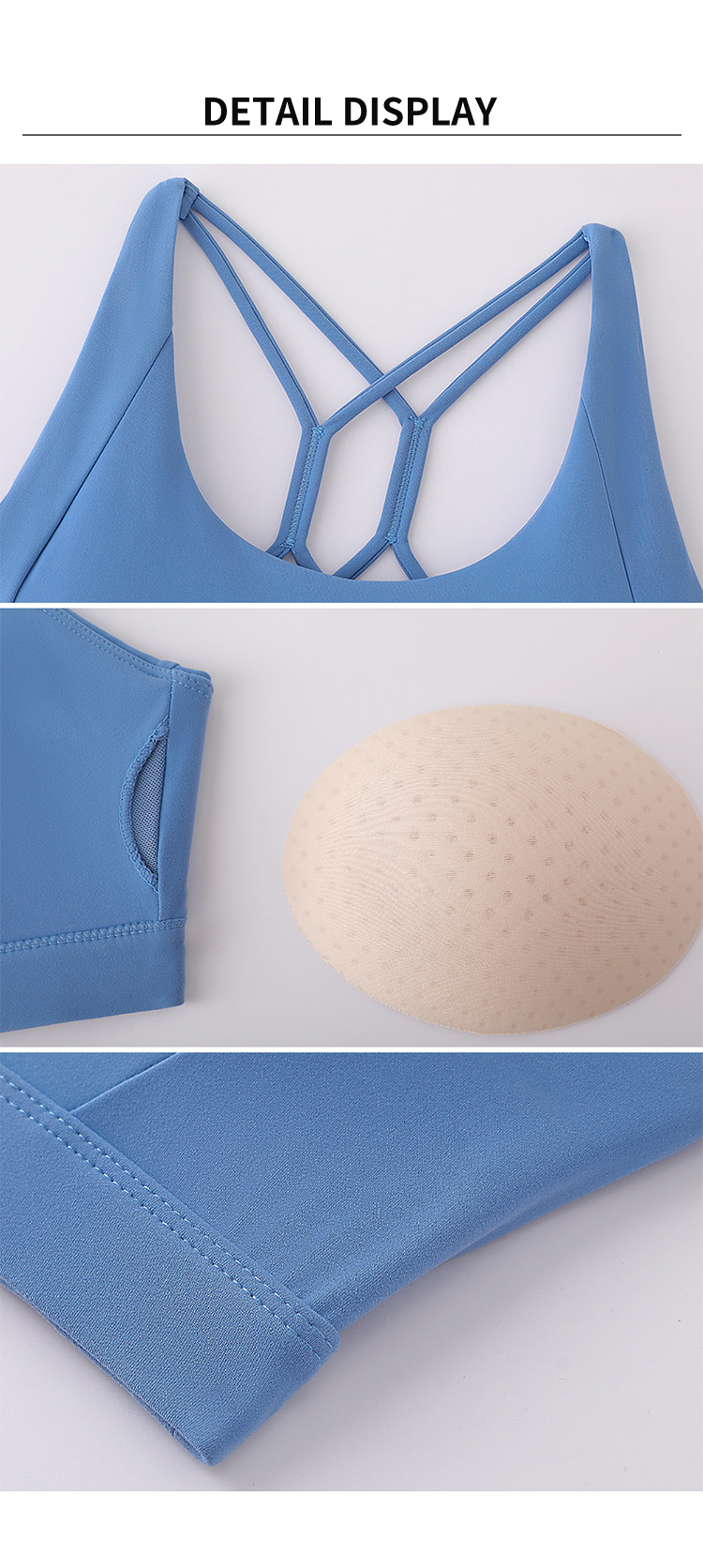 Women’s V-Neck Sports Bra - Wide Straps, Removable Pads, Crisscross Back factory