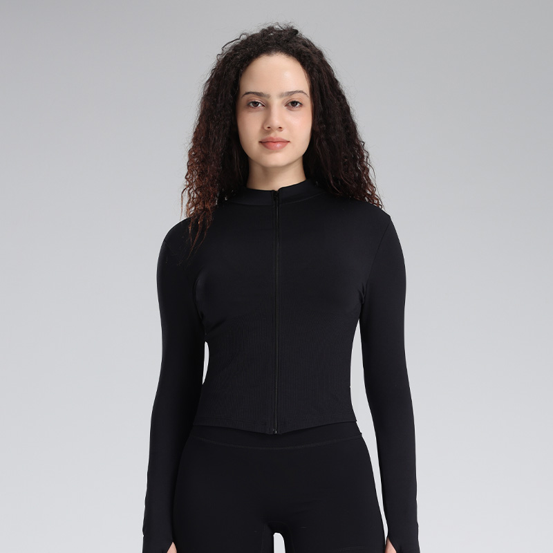 Seamless Stand Collar V Hem Slim Fit Full Zip Jacket