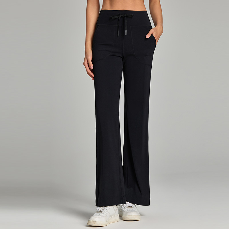 Soft High-Waisted Wide Leg Pants with Drawstring Waist & Side Pockets for Everyday Wear