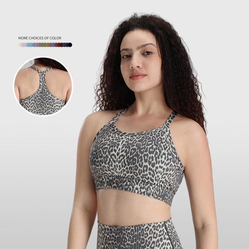 Leopard Print Racerback Y-Shape Design Sports Bra