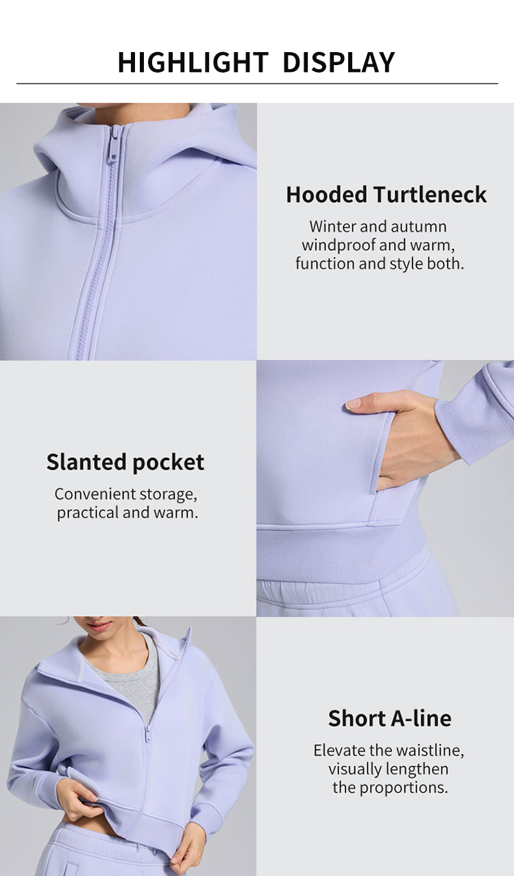 390gsm Fleece Inside Zip-Up Hoodie, Soft Warm Casual Activewear