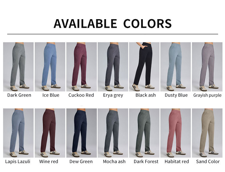 14 Color Breathable Elastic Waist Straight-Leg Pants with Side Pockets