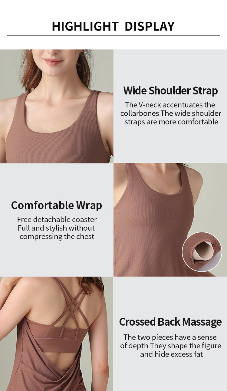 Classic Round Tank Top Neck Cross Back 2 in 1 Double Layer Vest