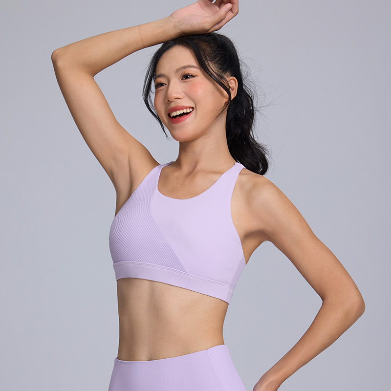 Cross Back Yoga Bra Gym Removable Pads Ribbed Sports Bra for Wome