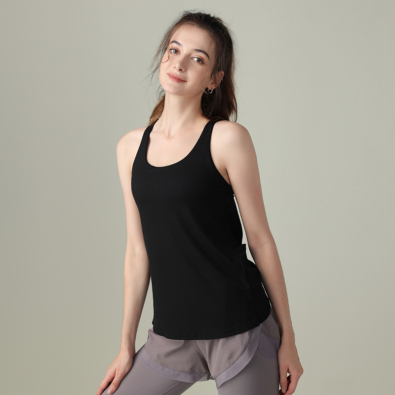 Classic Round Tank Top Neck Cross Back 2 in 1 Double Layer Vest