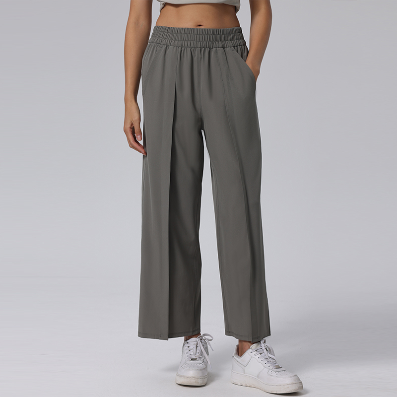 Elastic Waist Wide Leg Pants with Side Pockets Loose Casual Sports Trousers
