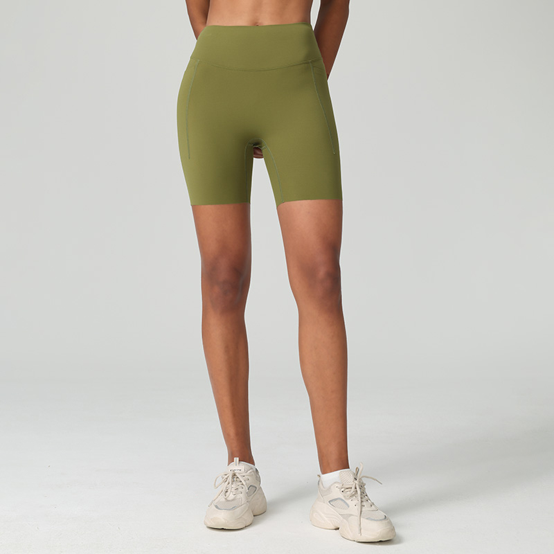 Breathable High Waist Tummy Control Gym Workout Yoga Shorts With Side Pockets