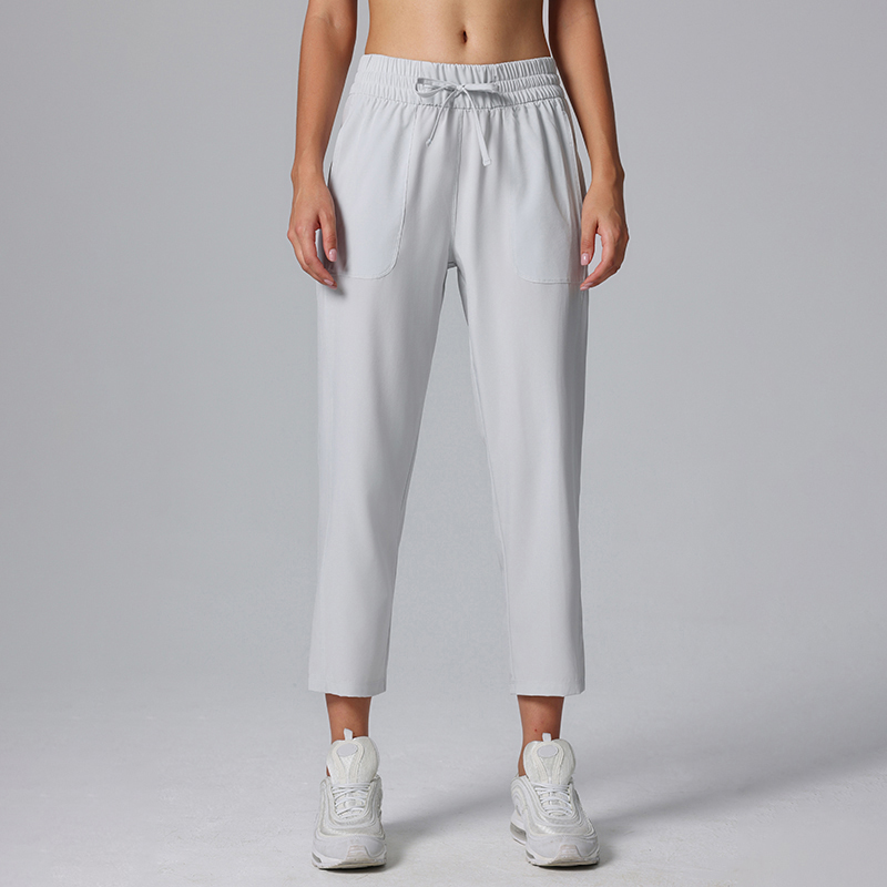 High Waist Drawstring Loose Wide Leg Cropped Pants with Pockets