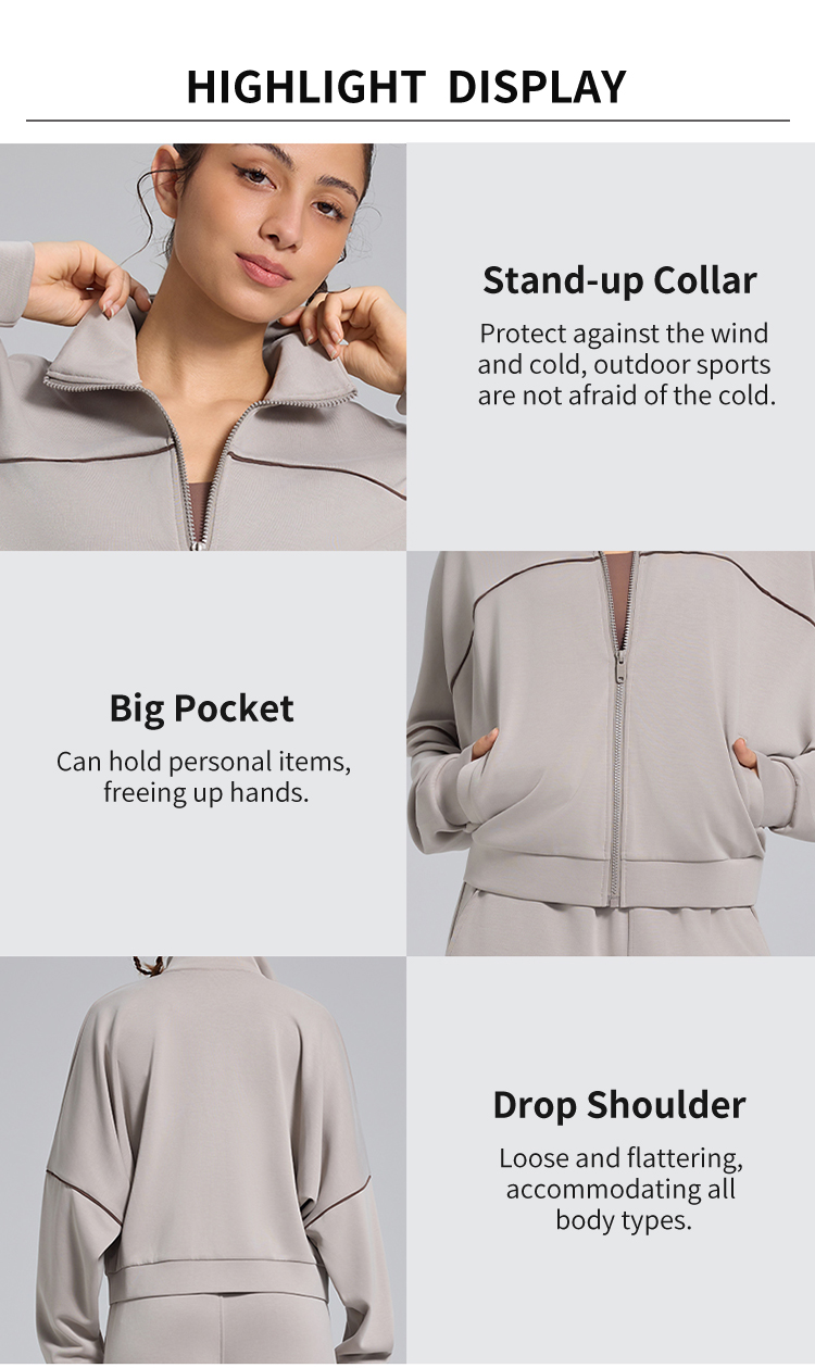 1.Modal Color-Blocking Stripes Jacket  Smooth Zipper Big Pocket Casual Athleisure Top