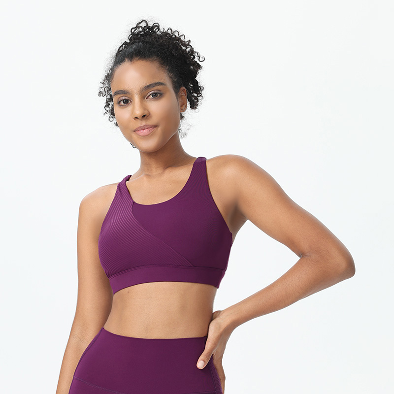 Cross Back Yoga Bra Gym Removable Pads Ribbed Sports Bra for Wome