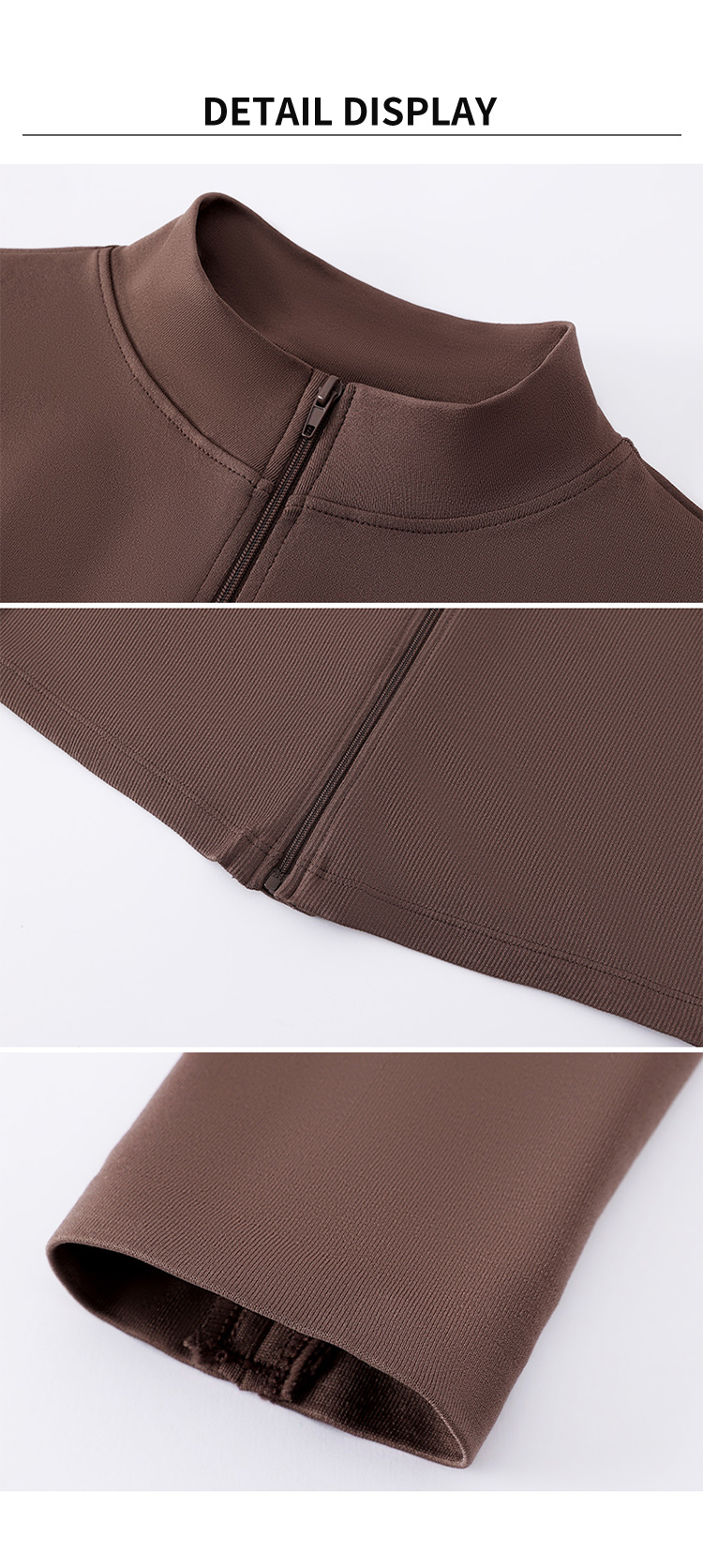 Seamless Stand Collar V Hem Slim Fit Full Zip Jacke
