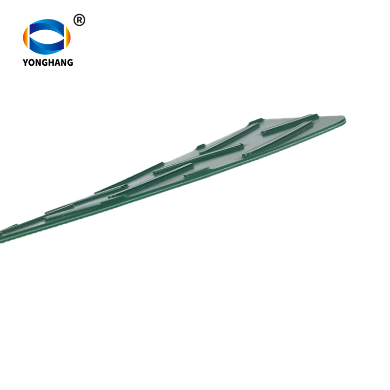 Green Staggered Herringbone shaped PVC conveyor belts