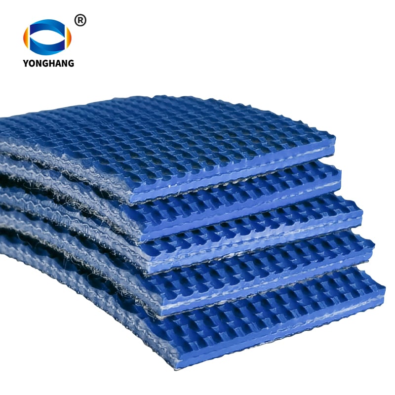 2-laags transportband met hoge wrijving en blauwe ruwe bovenlaag