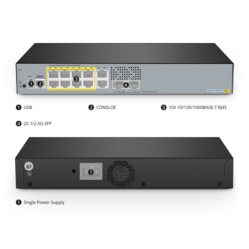 10-Port Gigabit Ethernet L2+ PoE+ Switch, 8 x PoE+ Ports 125W, with 2 x 1/2.5Gb SFP Uplinks