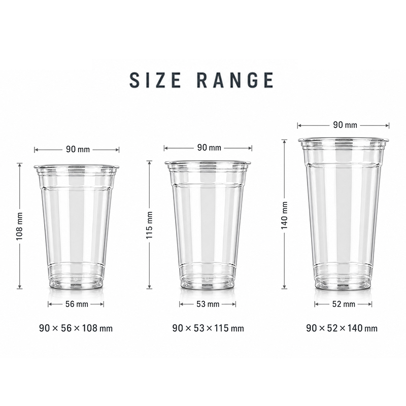 90mm Diameter PET Plastic Cups Disposable Takeaway Cups with Lids