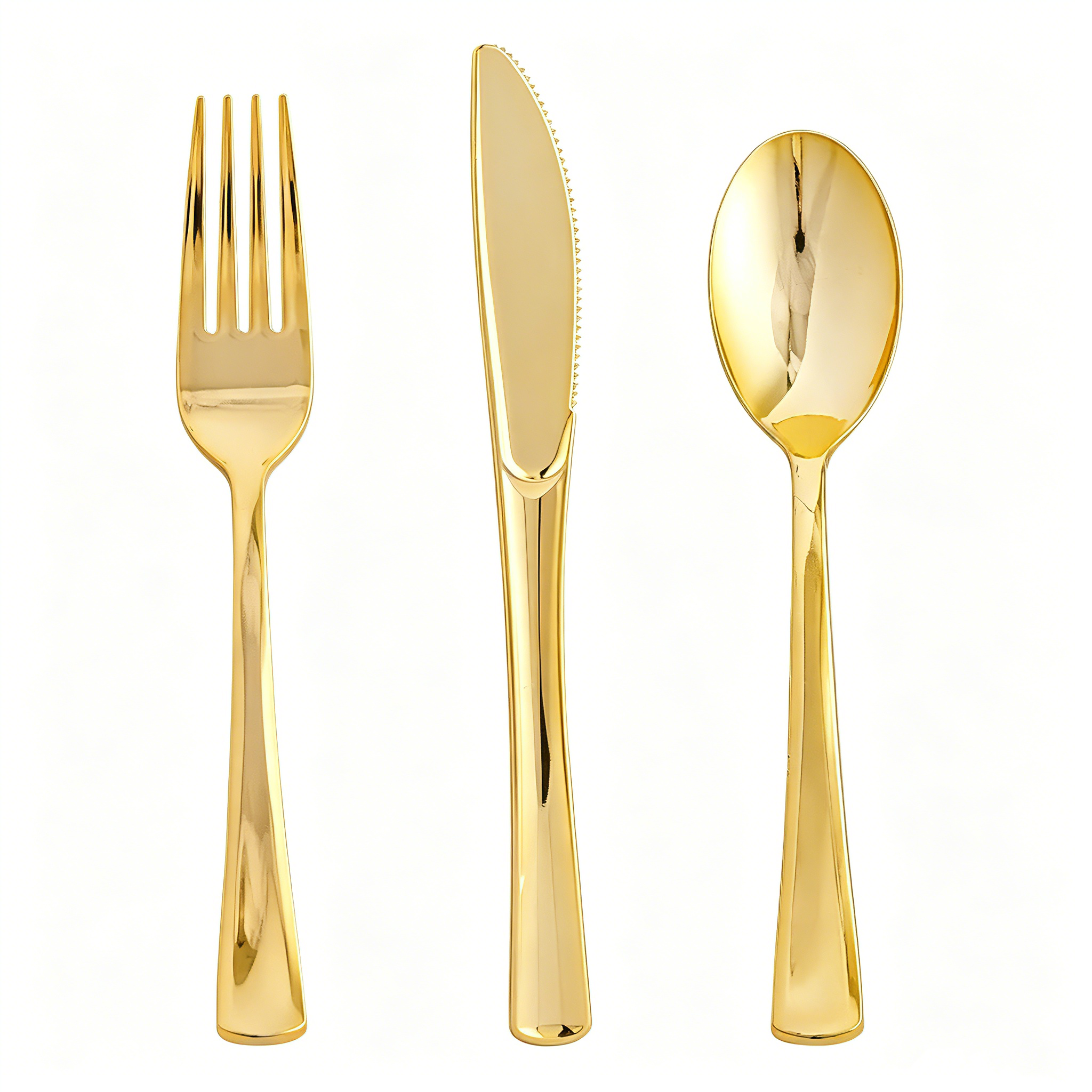 Gold Plastic Silverware Disposable Cutlery Forks Knives Spoons Flatware Heavy Duty Plastic Utensils