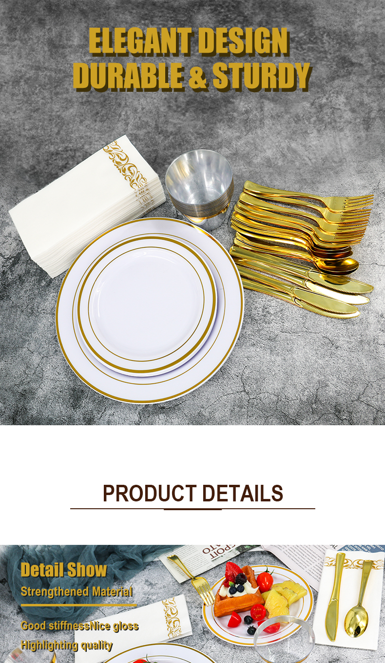 premium heavy duty gold wedding disposable forks spoons knives plastic cutlery-0