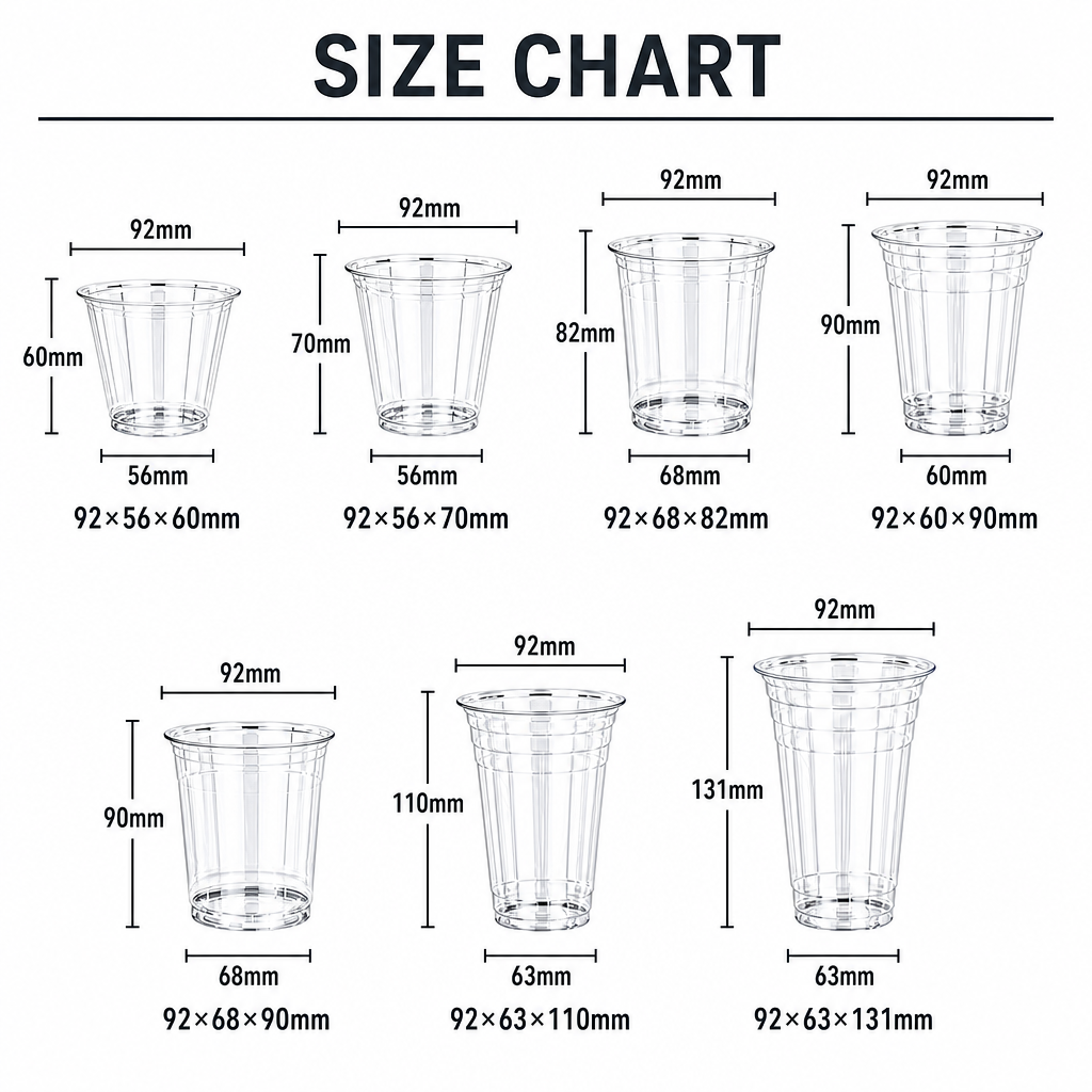 92mm Diameter PET Plastic Cups Disposable Takeaway Cups with Lids