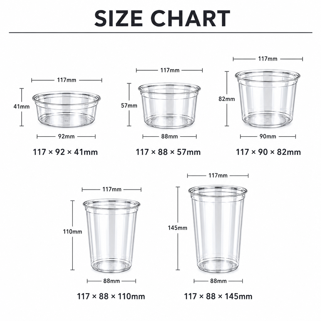 117mm Diameter Disposable Clear Plastic PET Food Grade Cold Drink & Milk Cup Round Lid Parties