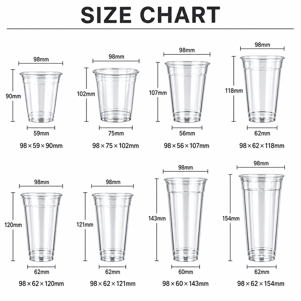 Coffee & Bubble Tea 98mm Diameter PET Plastic Cups Disposable Takeaway Cups with Lids