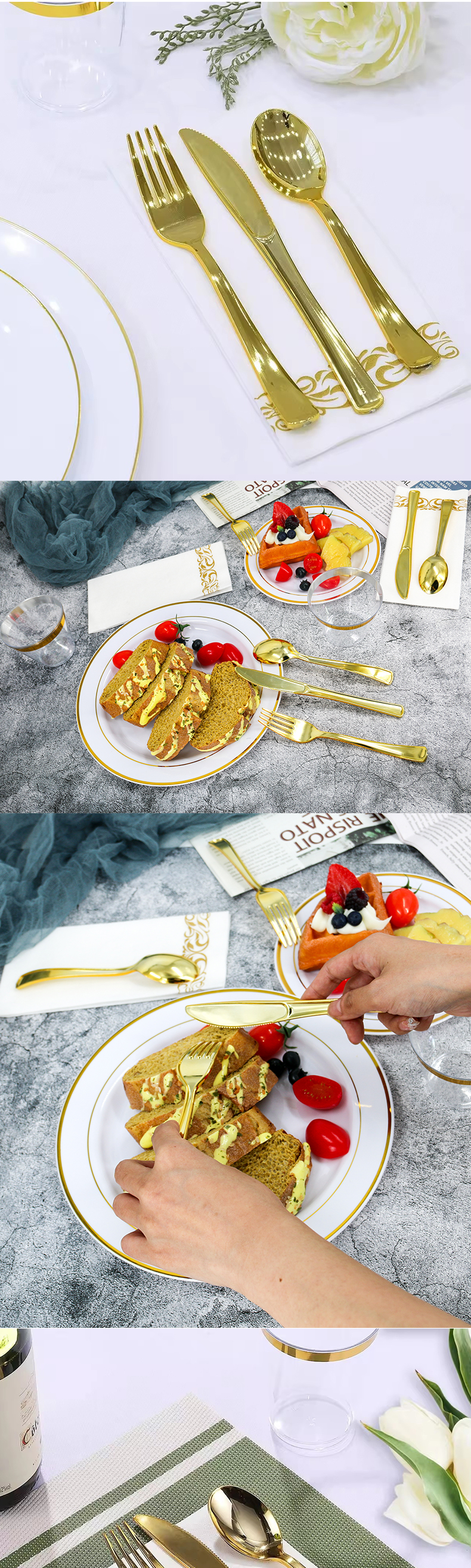 premium heavy duty gold wedding disposable forks spoons knives plastic cutlery-5