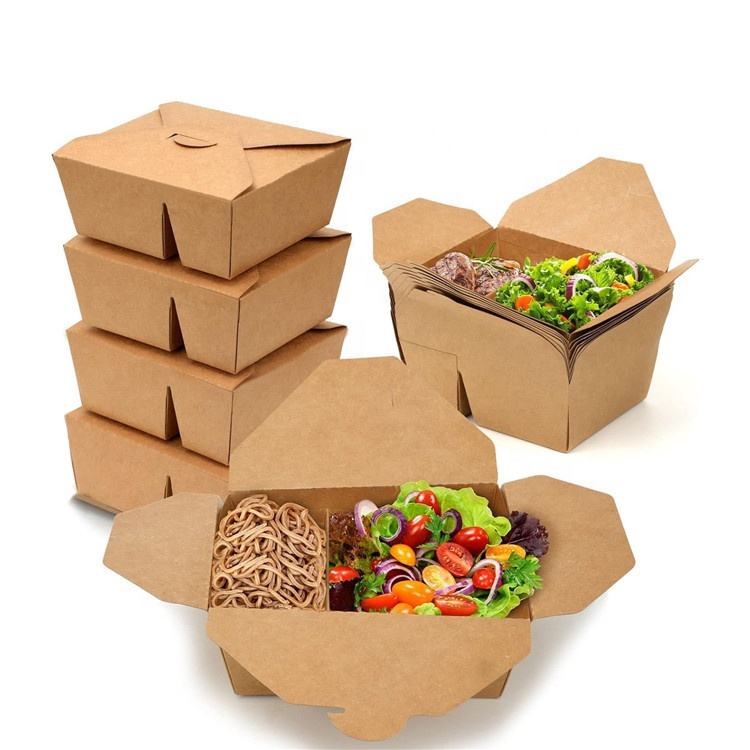 Wholesale Custom Print Reusable Fired Chicken Box 2 Compartment Lunch and Takeway Boxes Packaging Fast Food Kraft Take Away Box