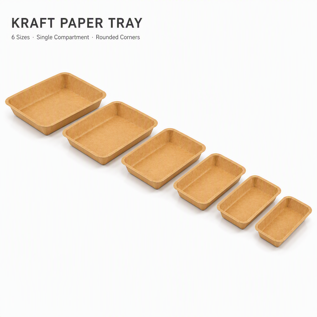 Disposable Barbecue Trays, Dinner Plates & Paper Dishes - Commercial-Grade Kraft Paper Rectangular Trays Tableware