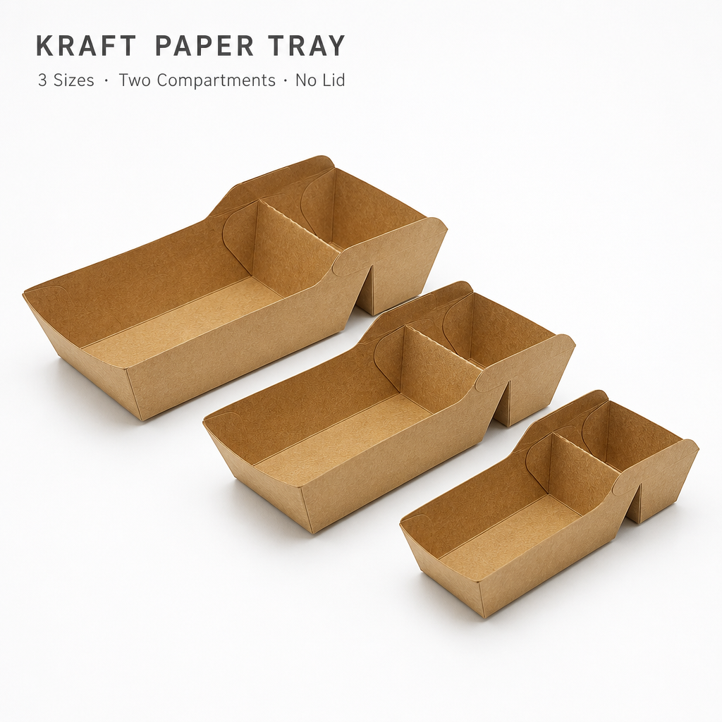Wholesale Rectangular Takeout Kraft Paper Fast Food Packaging French Fries Container with Dip Compartment