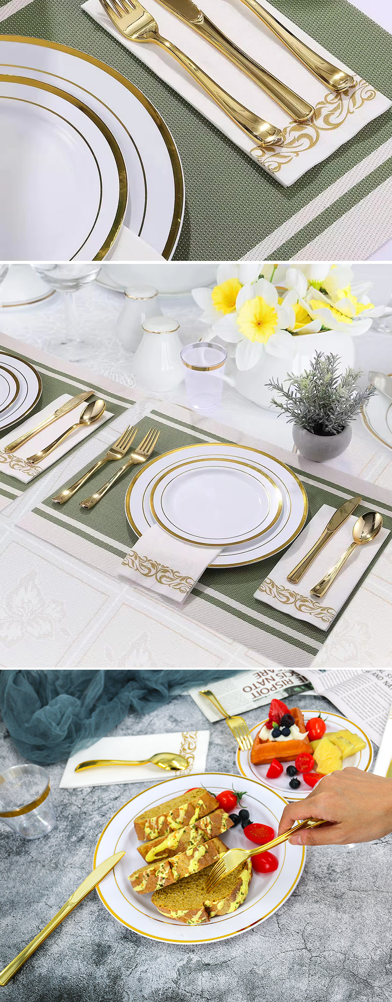 premium heavy duty gold wedding disposable forks spoons knives plastic cutlery-6