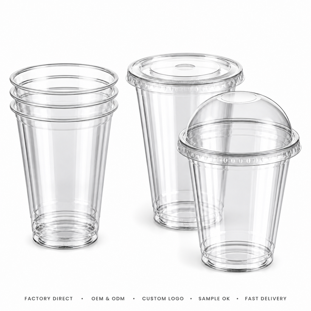 78mm Diameter PET Plastic Cups Disposable Takeaway Cups with Lids