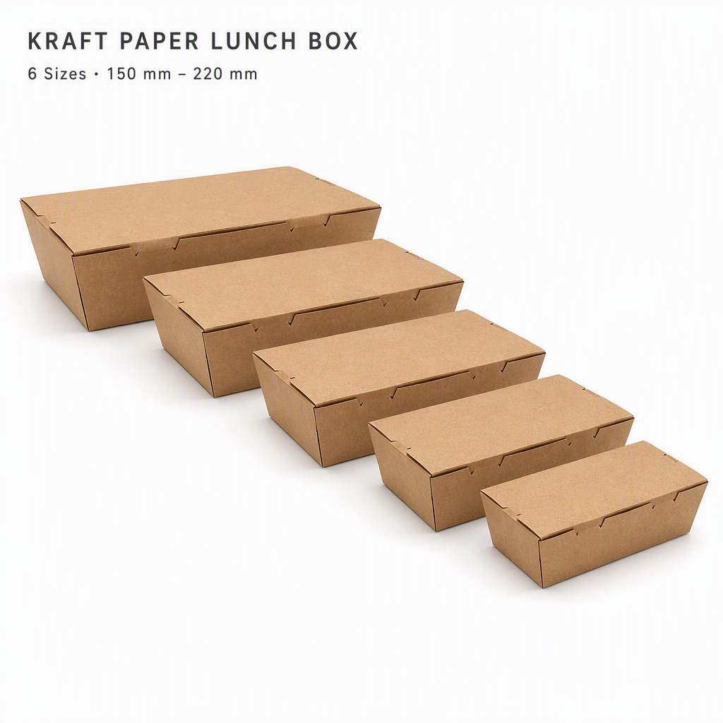 Rectangular Kraft Paper Lunch Boxes Disposable Greaseproof Biodegradable Takeaway Food Container for Salad Meal Packaging