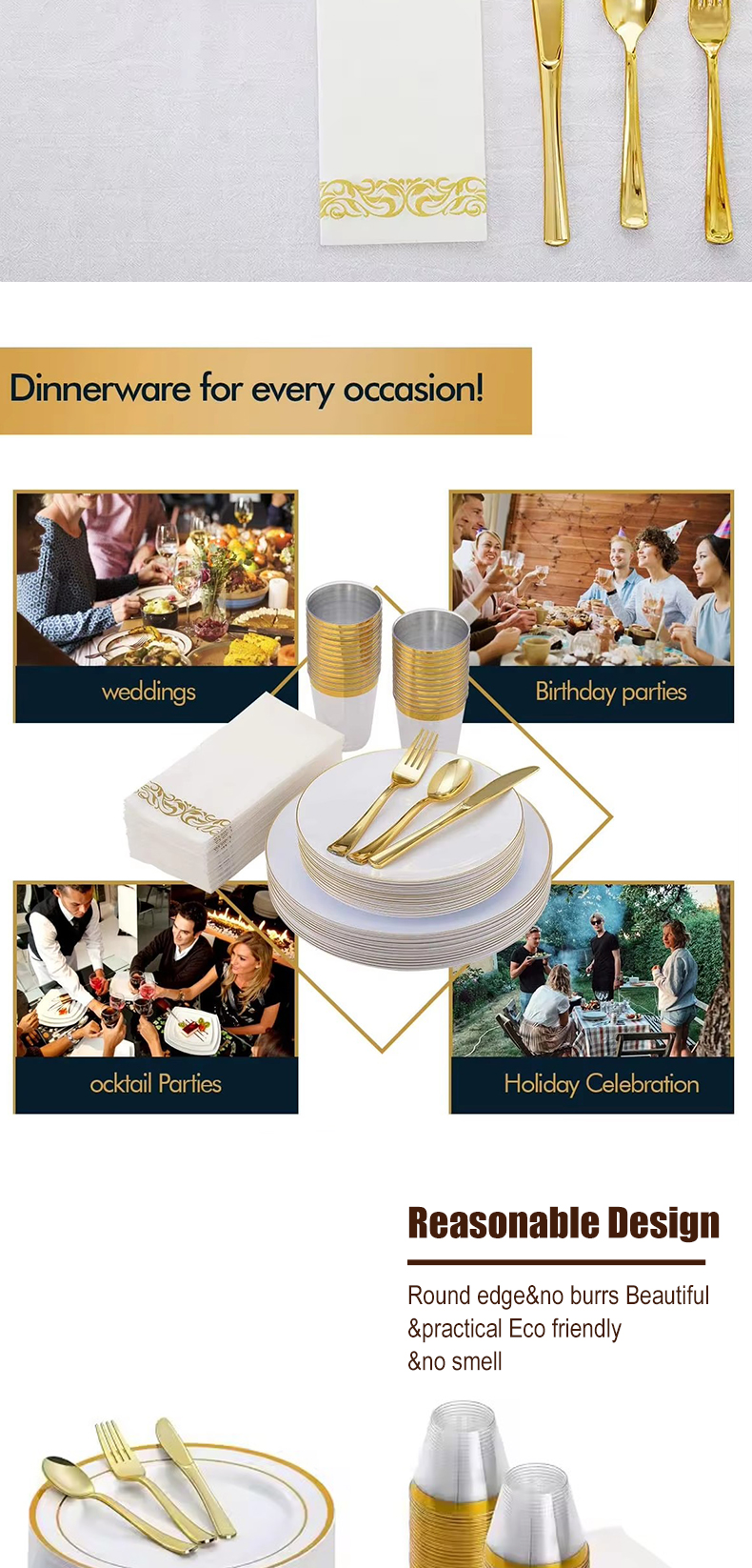 premium heavy duty gold wedding disposable forks spoons knives plastic cutlery-3