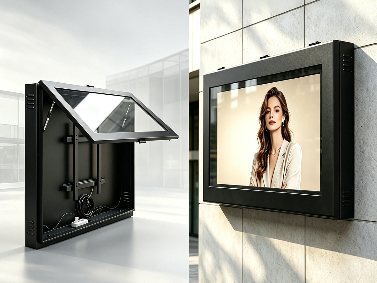 Outdoor TV Waterproof Enclosure, Anti-Theft Dustproof Cabinet for Commercial Wall Mount5.png