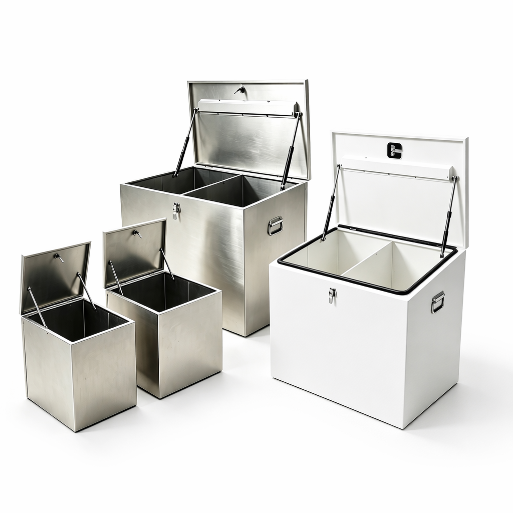 Divided Stainless Steel Storage Bin | Custom Metal Machining for Farm Livestock Feed Organization
