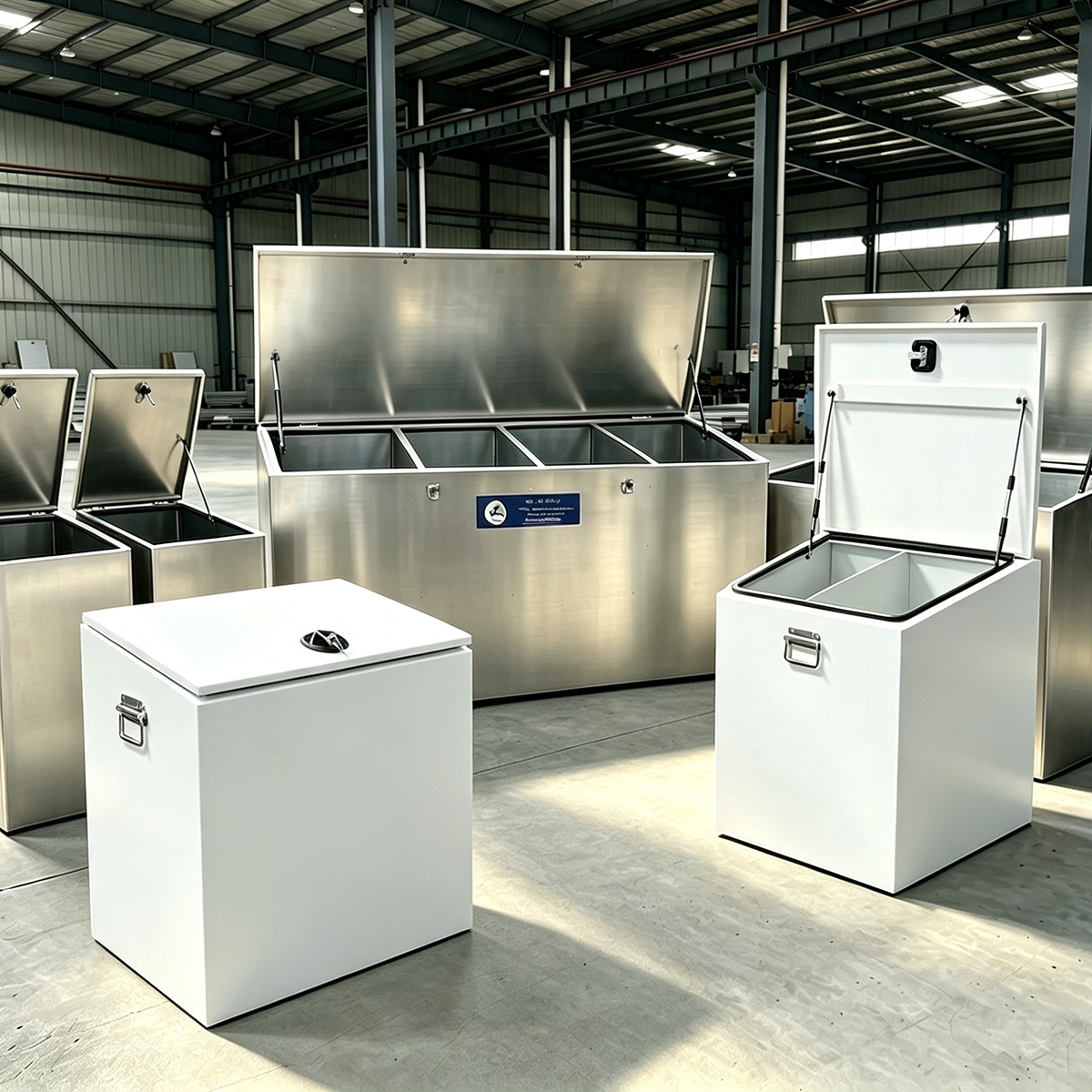 Divided Stainless Steel Storage Bin | Custom Metal Machining for Farm Livestock Feed Organization
