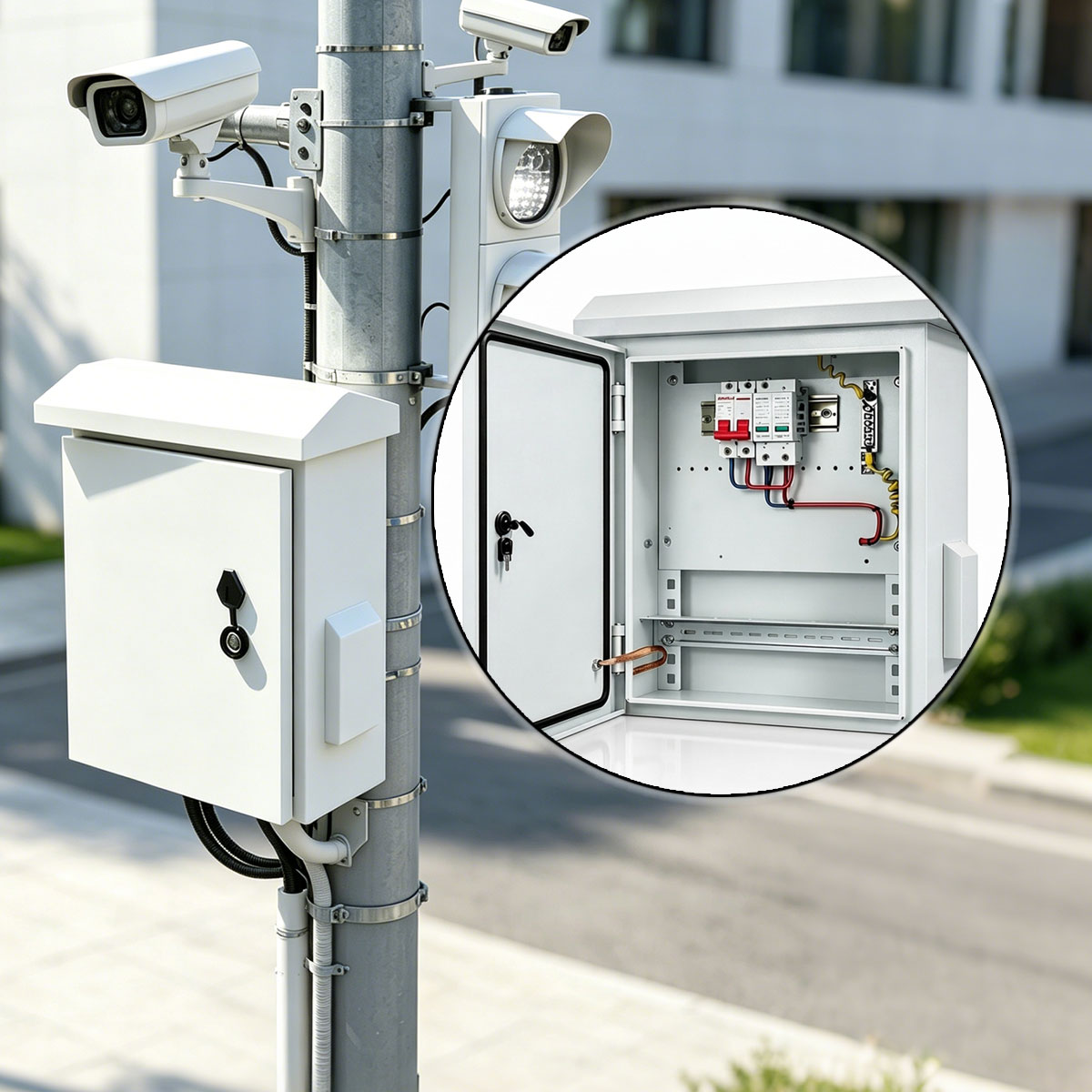 CCTV Pole Mount Waterproof Enclosure | Custom Sheet Metal for Outdoor Surveillance Wiring
