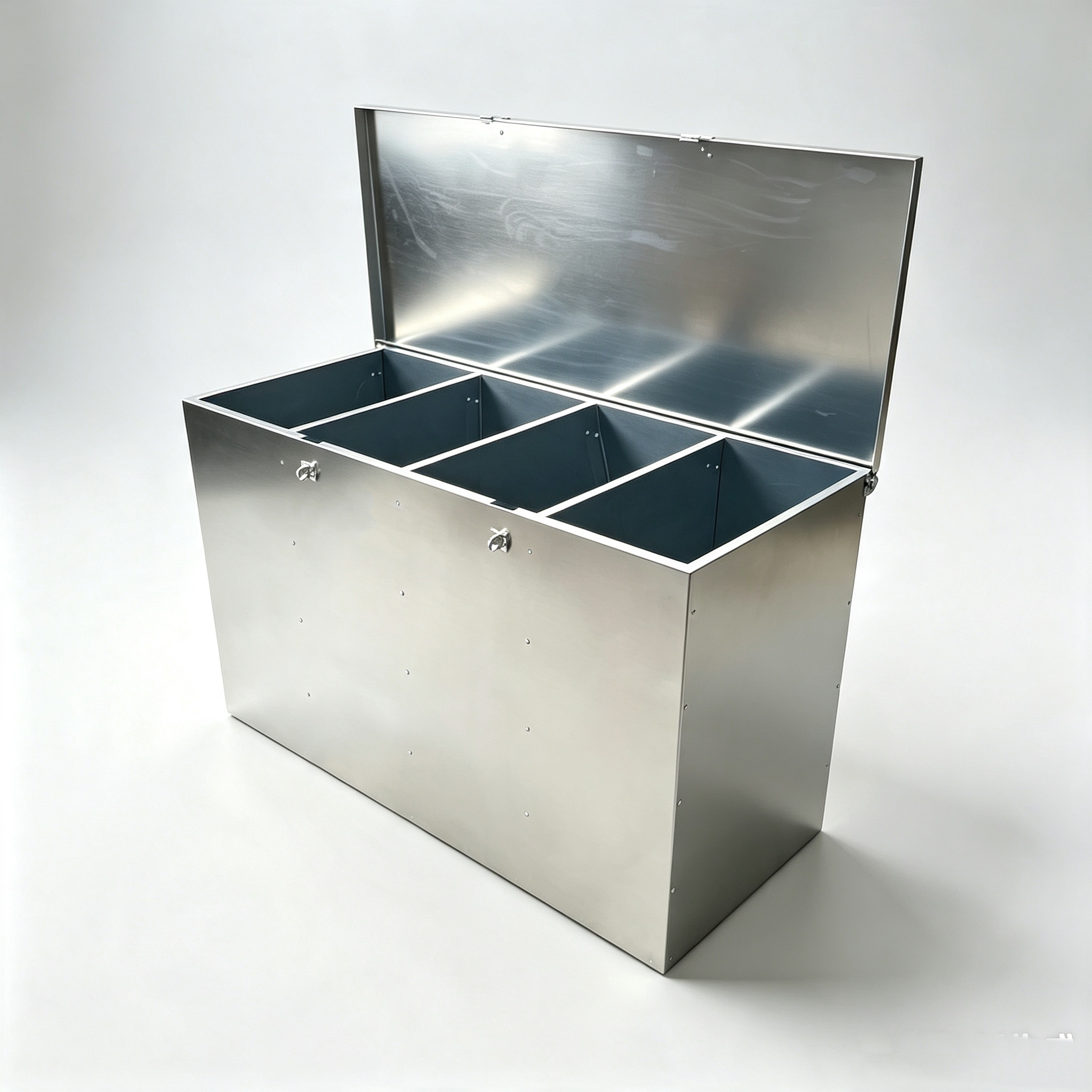 Divided Stainless Steel Storage Bin | Custom Metal Machining for Farm Livestock Feed Organization
