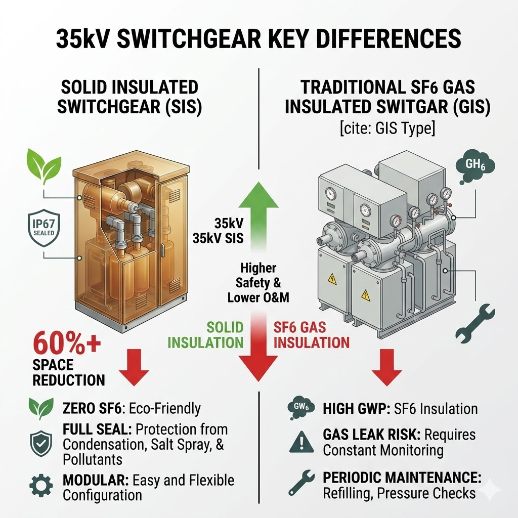 35 kV pevně izolované rozváděče (SIS) vs. tradiční SF6 plynně izolované rozváděče: Které řešení vysokonapěťového napájení vyhovuje vašemu projektu?