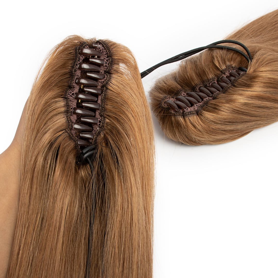 100% Remy Human Hair Claw Clip Ponytail Extension - Seamless Invisible Jaw Clip Hairpiece with Restylable Natural Movement
