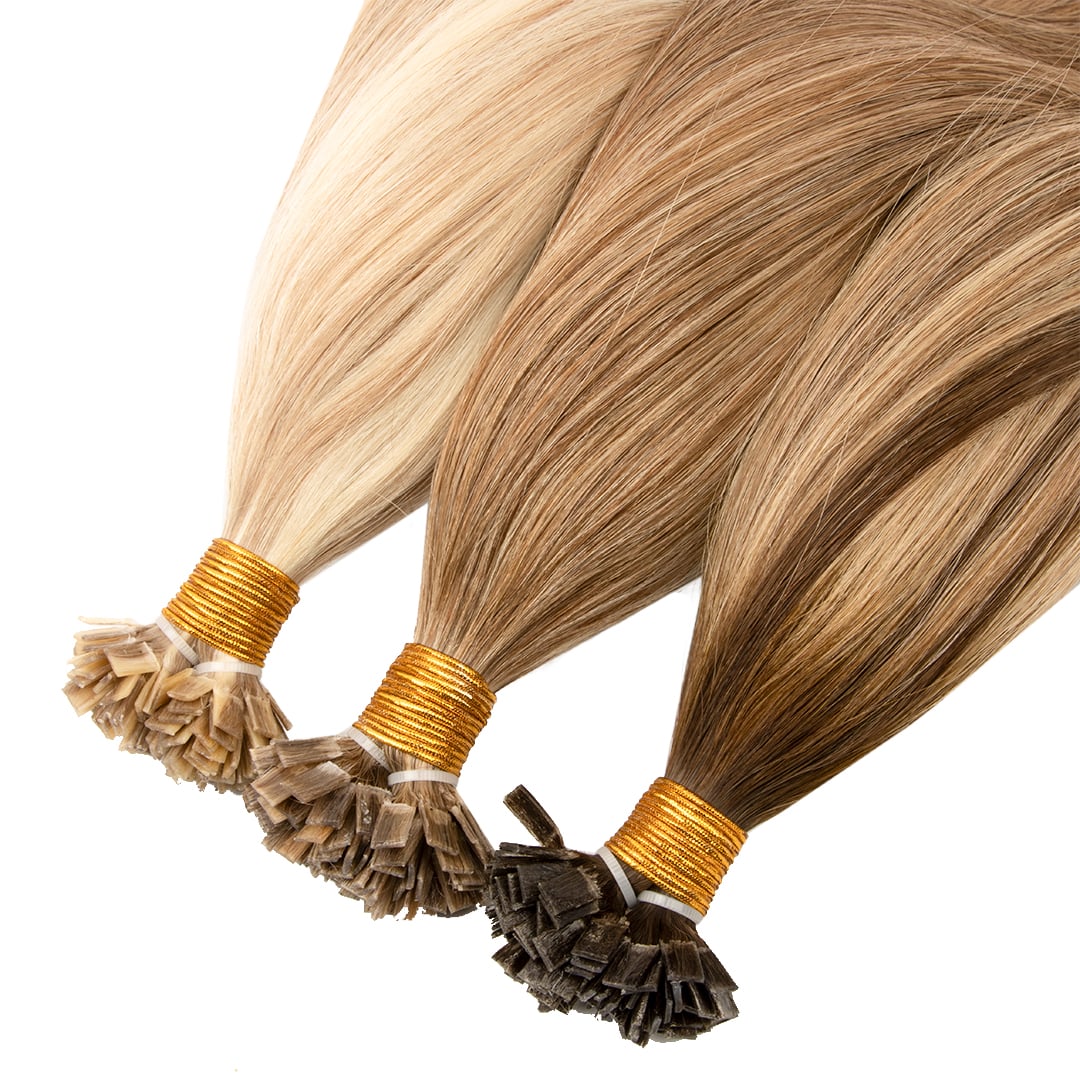 Full Cuticles Thick Pre-Bonded Human Hair Extensions Double Drawn 100% Raw Material Flat Tip Hair Balayage Color Hair