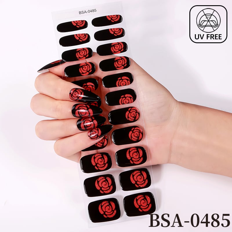 Gel Nail Strips No UV Light - 22 Tips Real Gel Polish Stickers Salon Manicure at Home