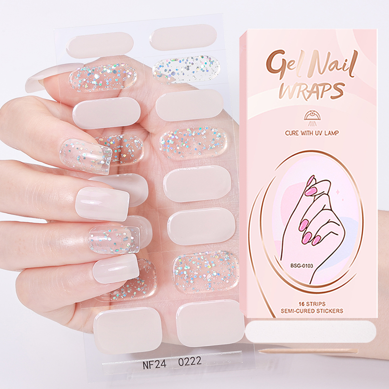 Salon Quality UV Lamp Semi Cure Gel Nail Stickers Non-toxic Long Lasting Ladies Item Beauty Sticker Gel Nail Wraps