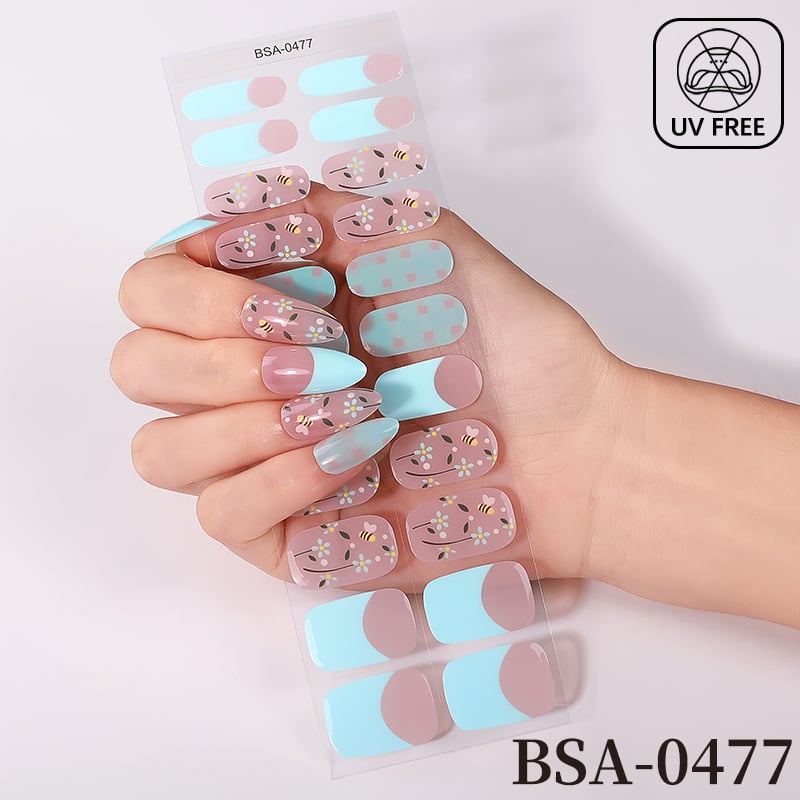 No Lamp Gel Nail Strips 22 Tips Set, Premium Waterproof Nail Polish Wraps Salon Look DIY