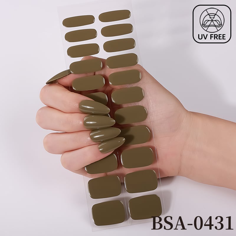 No Cure Gel Nail Stickers 22 Tips Waterproof, Full Cover Glossy Nail Wraps Quick DIY Salon