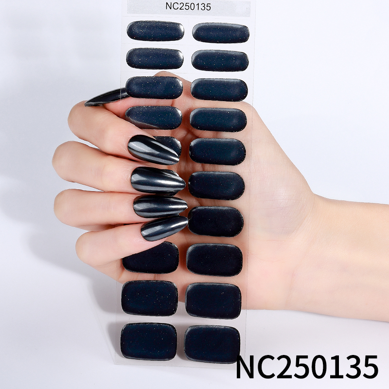 Gel Nail Stickers with UV Light Cure, 20 Pcs Almond Medium Nail Wraps for Salon Pro