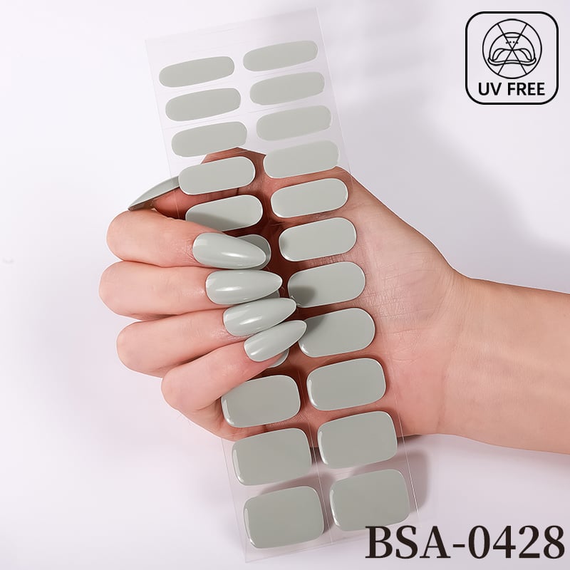 22 Tips Semi-Cured Gel Nail Wraps, No UV Lamp Needed Salon Quality DIY Nail Art Stickers