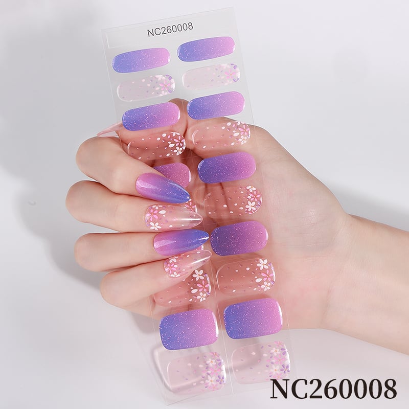 Semi Cured Gel Nail Stickers Marble Design, 20 Pcs Waterproof Nail Wraps for Home Salon