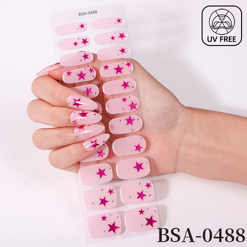 22 Tips Gel Nail Wraps No UV Light, Easy Apply Semi-Cured Nail Polish Strips Set for Daily